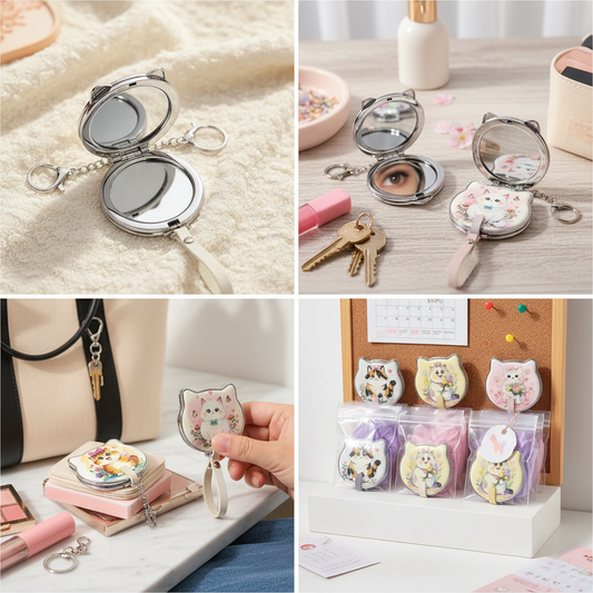 Compact kitty-shaped bling mirror for girls and kids