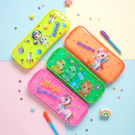 Kids Neon Transparent Pencil Pouch – Durable, Spacious & Stylish