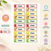 Personalized Fruit Theme Name Stickers | Waterproof UV DTF Labels | 20 Stickers