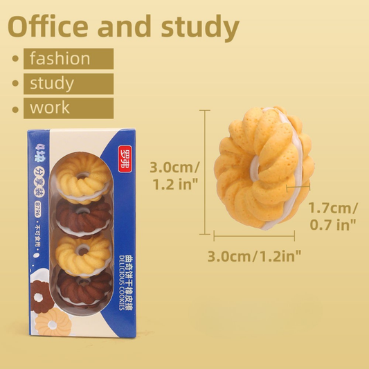 Delicious Cookie Eraser Set Of 4Pcs | Cute 3D Detachable
