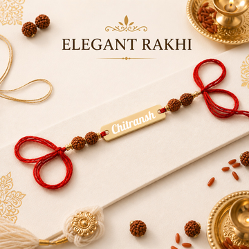 Handcrafted Name-Engraved Rakhi with Rudraksha Beads & Red Thread