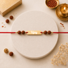 Handcrafted Name-Engraved Rakhi with Rudraksha Beads & Red Thread
