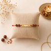 Handcrafted Name-Engraved Rakhi with Rudraksha Beads & Red Thread