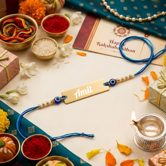 Personalized Evil Eye Metal Rakhi for Brother | Laser Engraved Personalized Name Rakhi