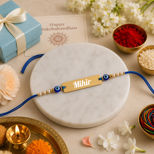 Personalized Evil Eye Metal Rakhi for Brother | Laser Engraved Personalized Name Rakhi