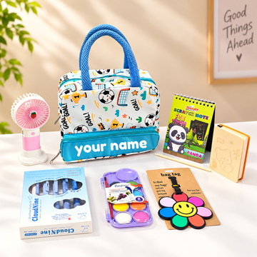 Kids Creative School & Travel Hamper: Personalized Insulated Lunch Bag, USB Fan & Art Set