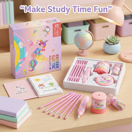 3-in-1 Electric Stationery Set – Sharpener, Eraser & Vacuum with 6 Pencil