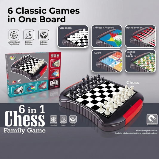 6-in-1 Magnetic Board Game Set | Chess, Ludo, Checkers & More