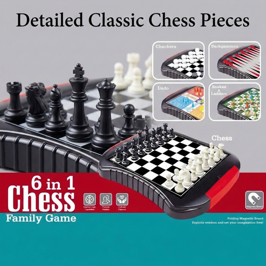 6-in-1 Magnetic Board Game Set | Chess, Ludo, Checkers & More