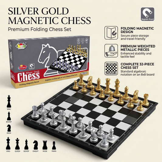 Silver & Gold Magnetic Chess Set | Foldable Travel Board Game