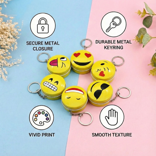 Emoji Round Mini Metal Tin Box Keychain