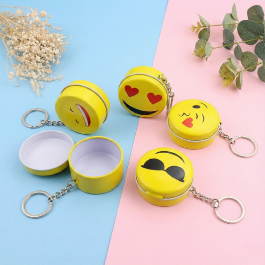 Emoji Round Mini Metal Tin Box Keychain