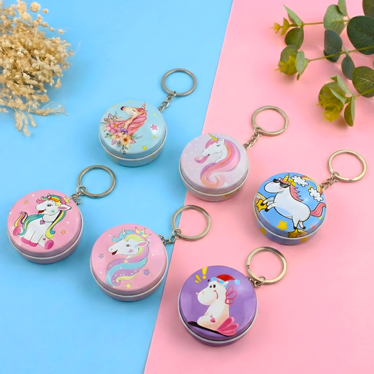 Unicorn Round Mini Metal Tin Box Keychain