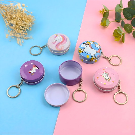 Unicorn Round Mini Metal Tin Box Keychain