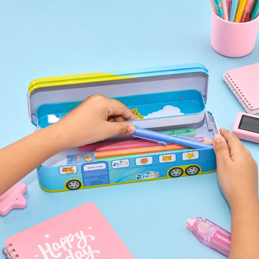 Bus Shaped Double-Layer Metal Pencil Box