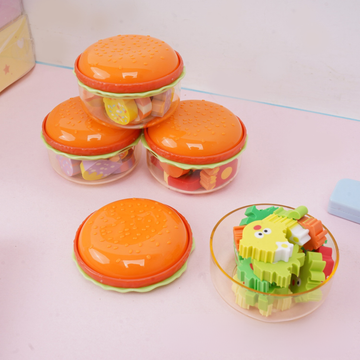 Cute Hamburger Container with Mini Food & Cactus Erasers
