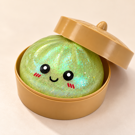 Glitter Dumpling Squishy With Steamer Container | Kawaii Fidget Toy