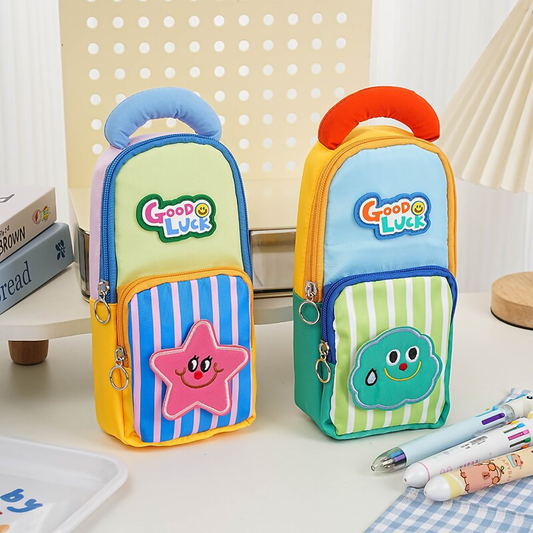 Good Luck Aesthetic Grid Contrasting Color Small Pouch with Detachable Patch | Soft Handle