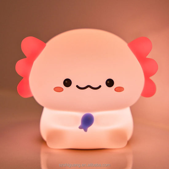 Salamander Baby Axolotl night light made of soft silicone with warm glow
