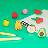 Kawaii Fruit Theater Pencil Erasers Pack of 4 | Non-Toxic Fruit Fancy Erasers for Students