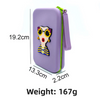 A purple cartoon travel organizer pouch displayed upright with measurement dimensions (19.2cm x 13.3cm x 2.2cm) and weight (167g) noted