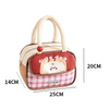 A product dimension chart showing the 25cm length, 14cm width, and 20cm height of the Cute Dog insulated lunch tote