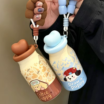 Fun Character School Vacuum Cup with Easy-Carry Beaded Strap 400ml