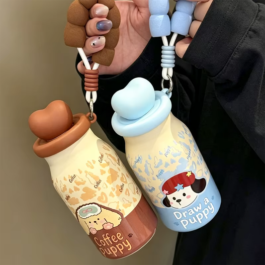 Fun Character School Vacuum Cup with Easy-Carry Beaded Strap 400ml