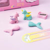 Unicorn Dream pencil and eraser gift set with pastel pencils, fantasy-shaped erasers, and magical packaging design."