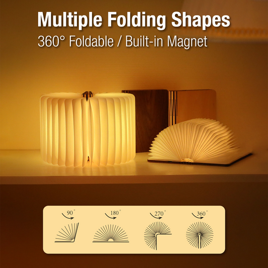 360° Foldable Wooden Book LED Lamp | USB-C Rechargeable Desk Light
