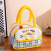 Cute Cartoon Thermal Insulated Lunch Bag With Front Pocket | Portable Canvas Picnic Tote for Kids & Adults