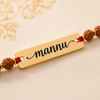 Handcrafted Name-Engraved Rakhi with Rudraksha Beads & Red Thread