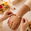 Handcrafted Name-Engraved Rakhi with Rudraksha Beads & Red Thread