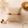 Handcrafted Name-Engraved Rakhi with Rudraksha Beads & Red Thread