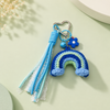Handmade Crochet Rainbow Keychain | Aesthetic Keychain Charm with Ribbon Lanyard
