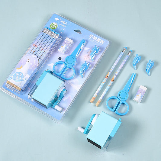 All-in-One Stationery Set with 6 Pretty Pencils + Manual Sharpener & More