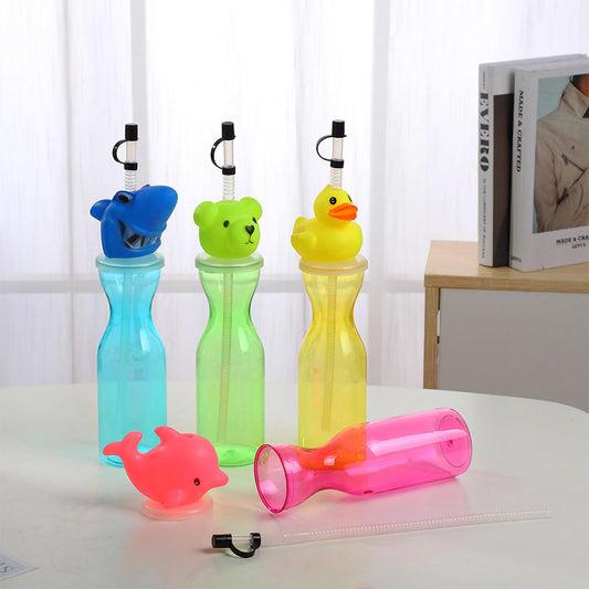 Cartoon Animal Sipper Bottle with Flexible Straw