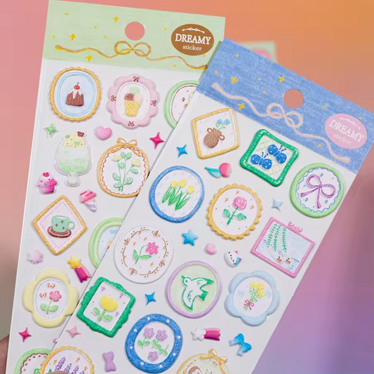 Dreamy Sealing Wax Style 3D Foam Stickers | Vintage Embossed Frame Deco Sticker Sheet