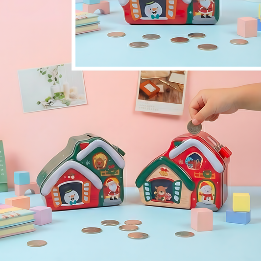 Christmas House Metal Money Box – Cute & Secure Savings Box