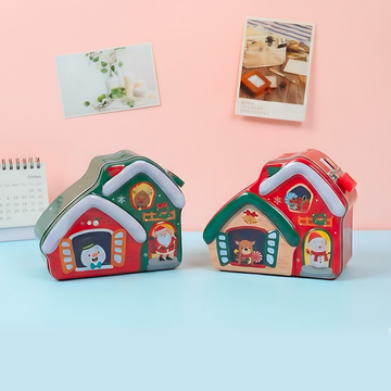 Christmas House Metal Money Box – Cute & Secure Savings Box