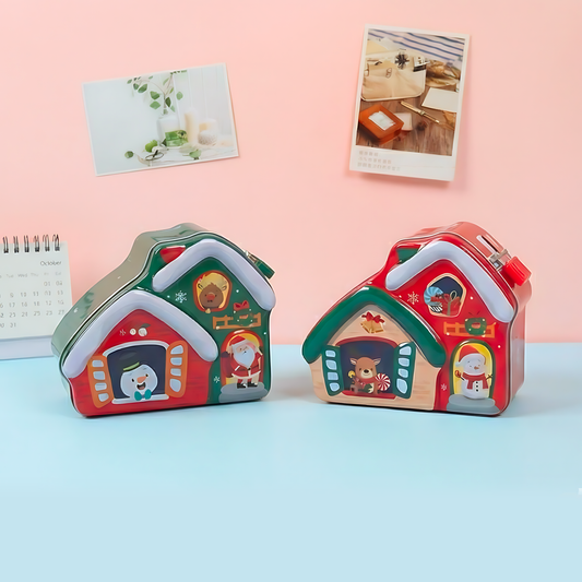 Christmas House Metal Money Box – Cute & Secure Savings Box
