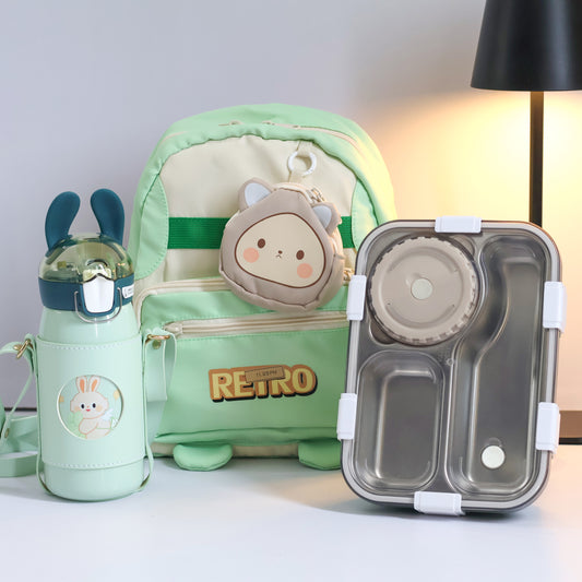 Smile & Sip School Combo 😍 – Bottle, Tiffin & Bag Fun