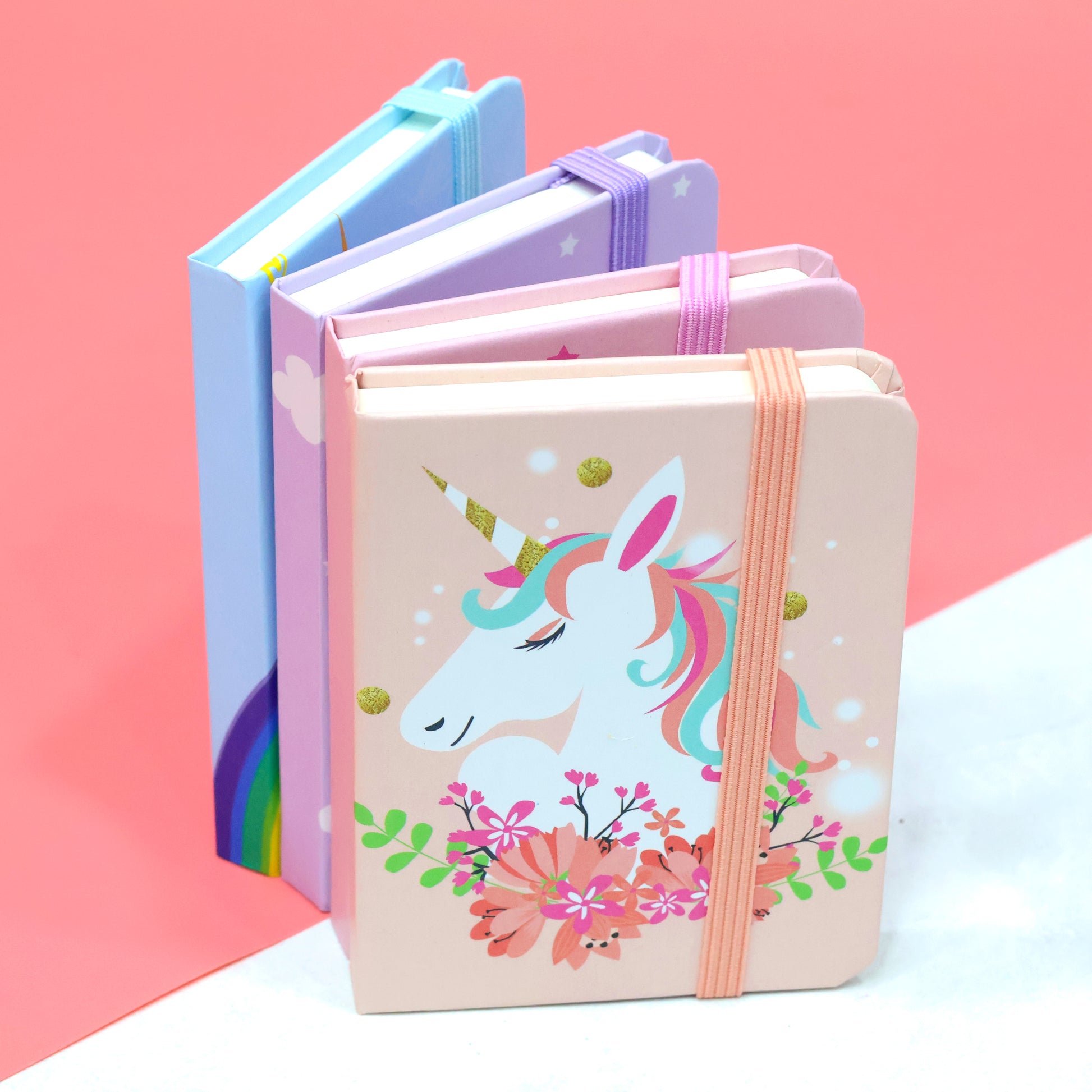 Cute unicorn diary set with vibrant artwork and elastic closure