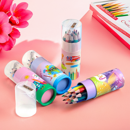 12-Color Pencil Mini Barrel with Sharpener