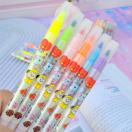 Kawaii Double-headed Colored Magic Highlighter Pen Pack of 6 Pcs