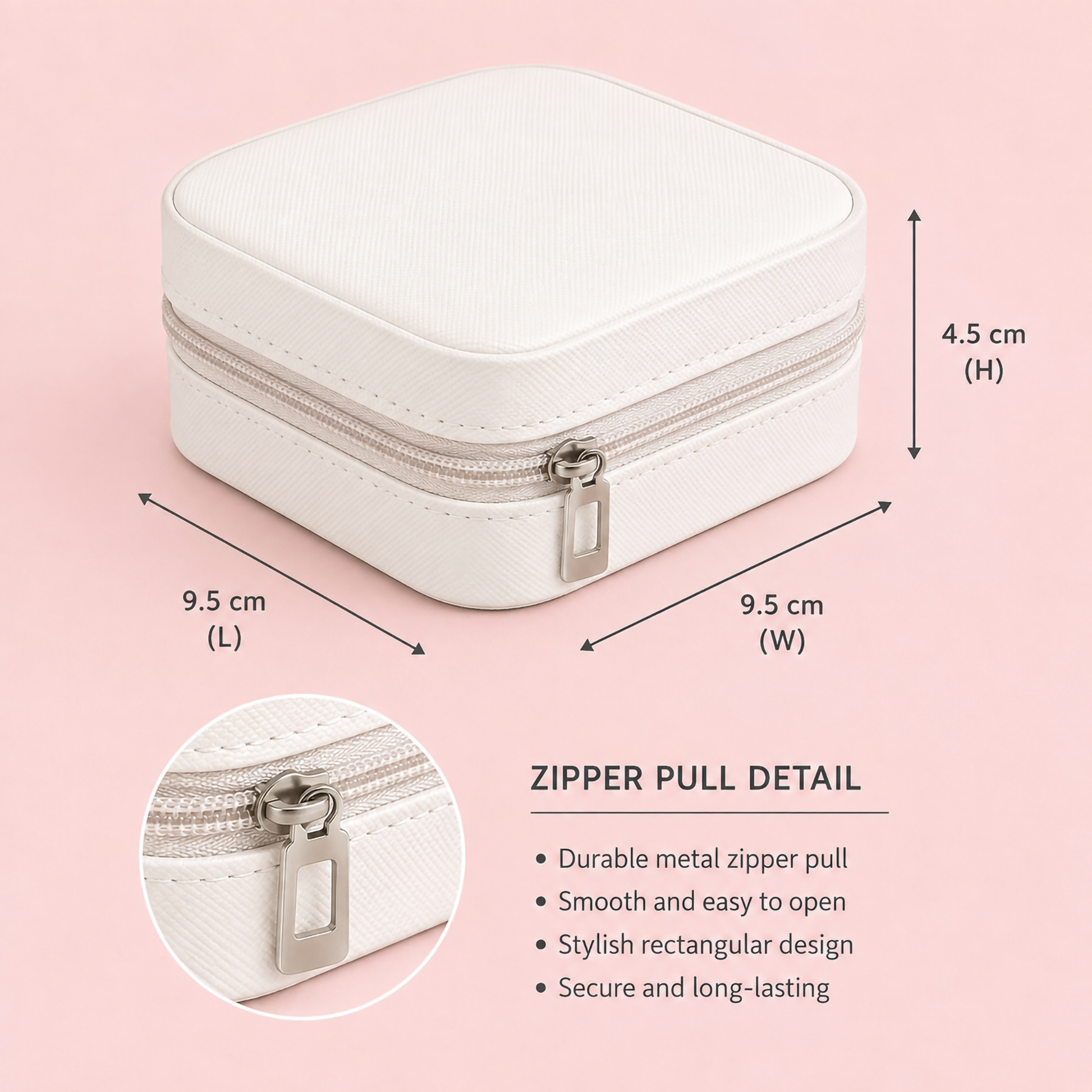 Close White  leather travel jewelry box displaying 