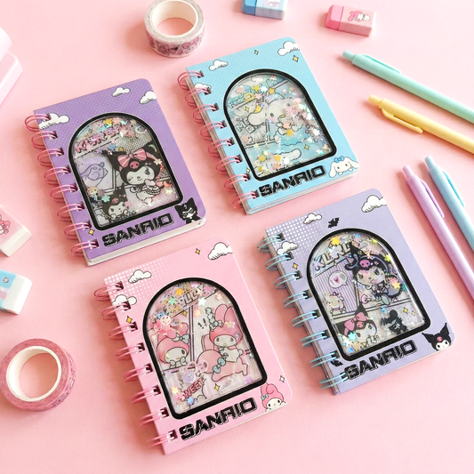 Kawaii Cartoon Water & Glitter Spiral Diary