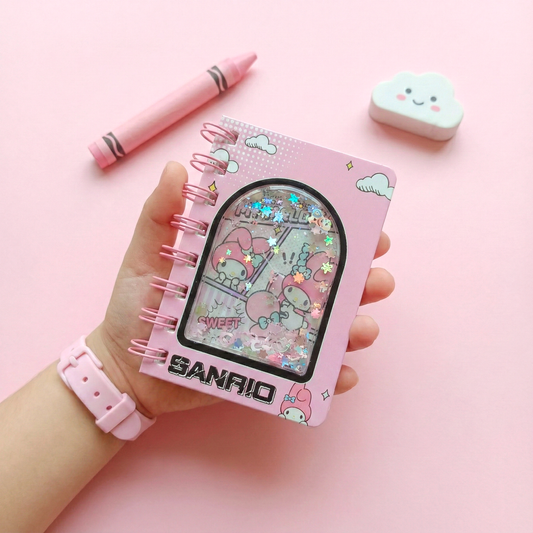 Kawaii Cartoon Water & Glitter Spiral Diary