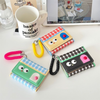 Kawaii Gingham ID Card Holder with Spiral Keychain | Tri-Fold Mini Wallet