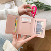 Kawaii Gingham ID Card Holder with Spiral Keychain | Tri-Fold Mini Wallet